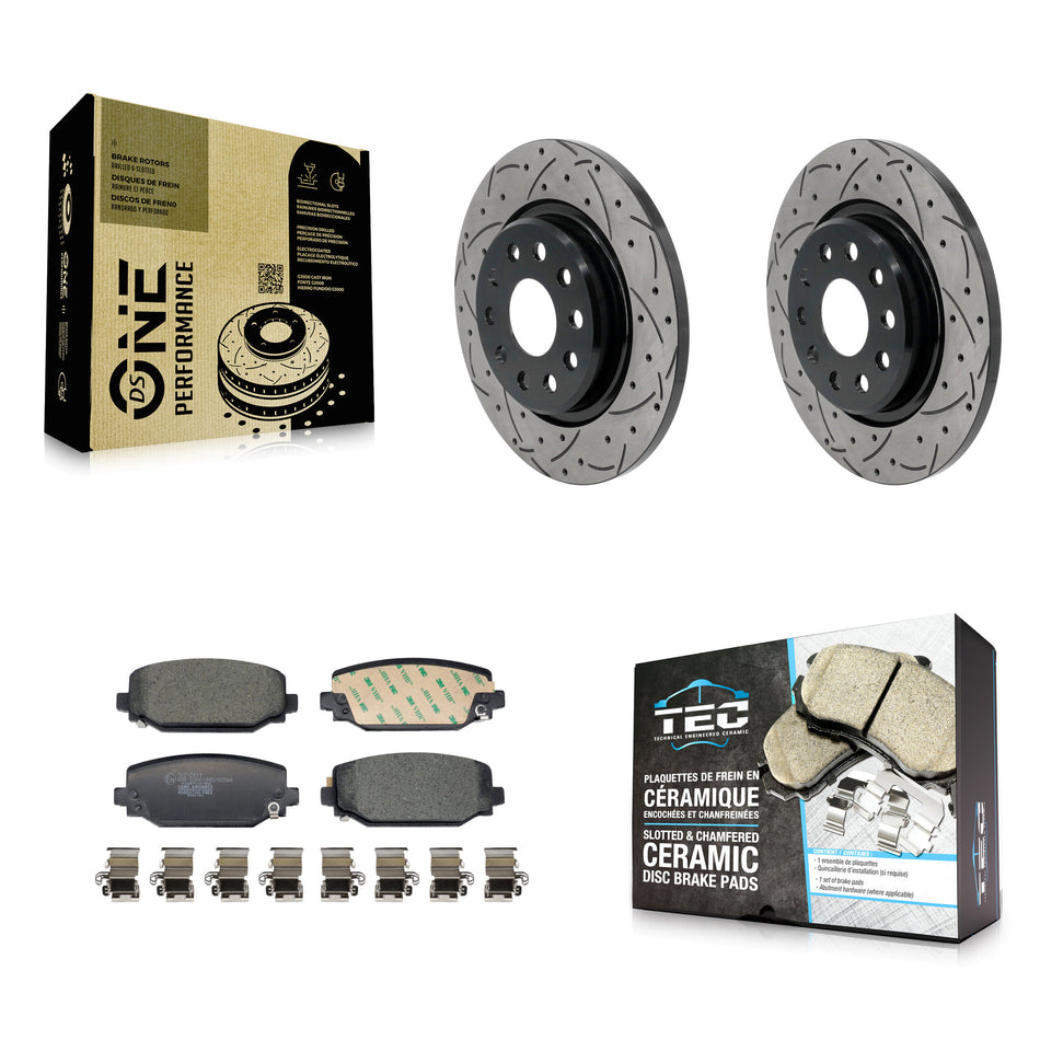 Rear Coated Drilled Slotted Disc Brake Rotors & Ceramic Pad Kit For Jeep Grand Cherokee L KDT-102039