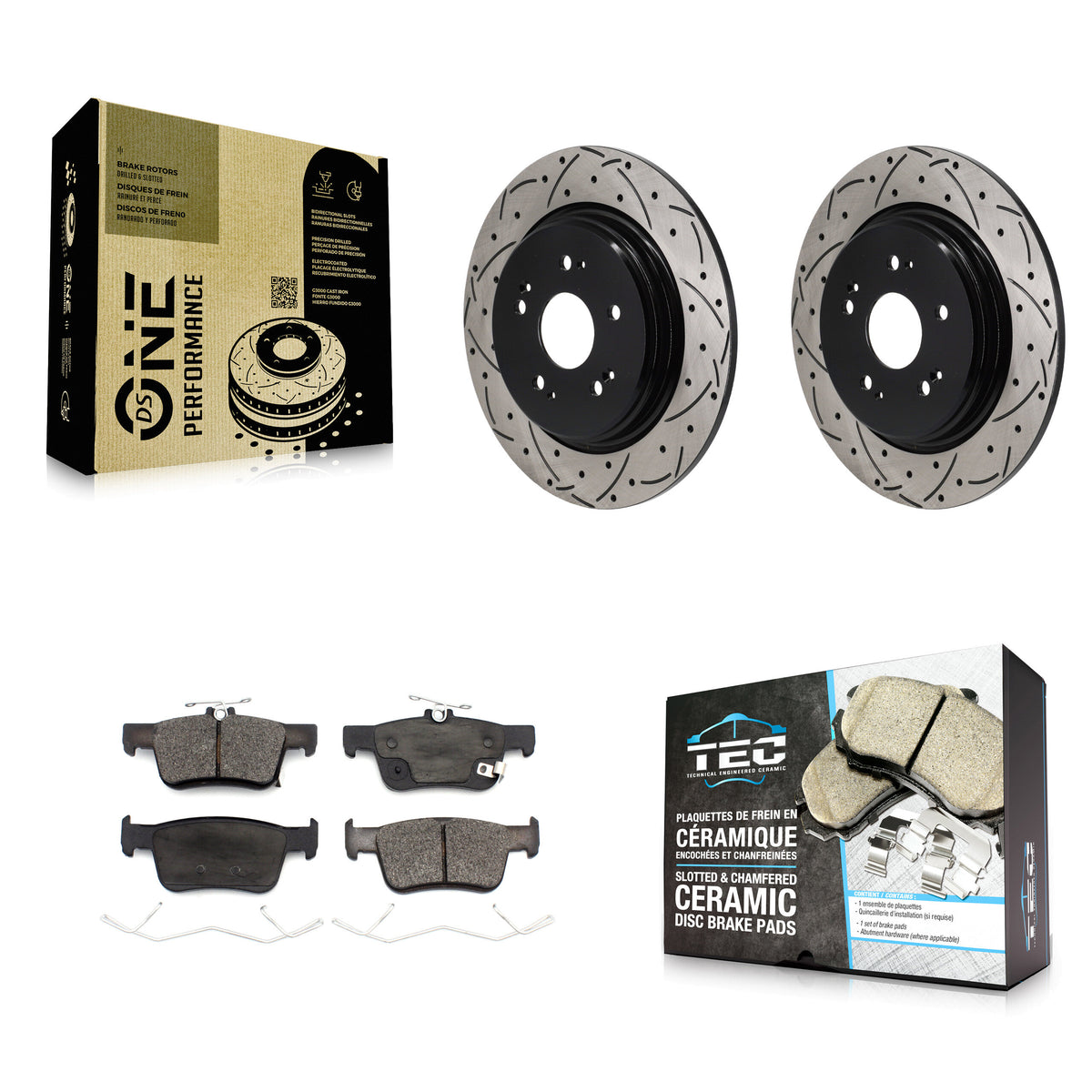 Rear Coated Drilled Slotted Disc Brake Rotors And Ceramic Pad Kit For 2022-2024 Acura RDX KDT-102041