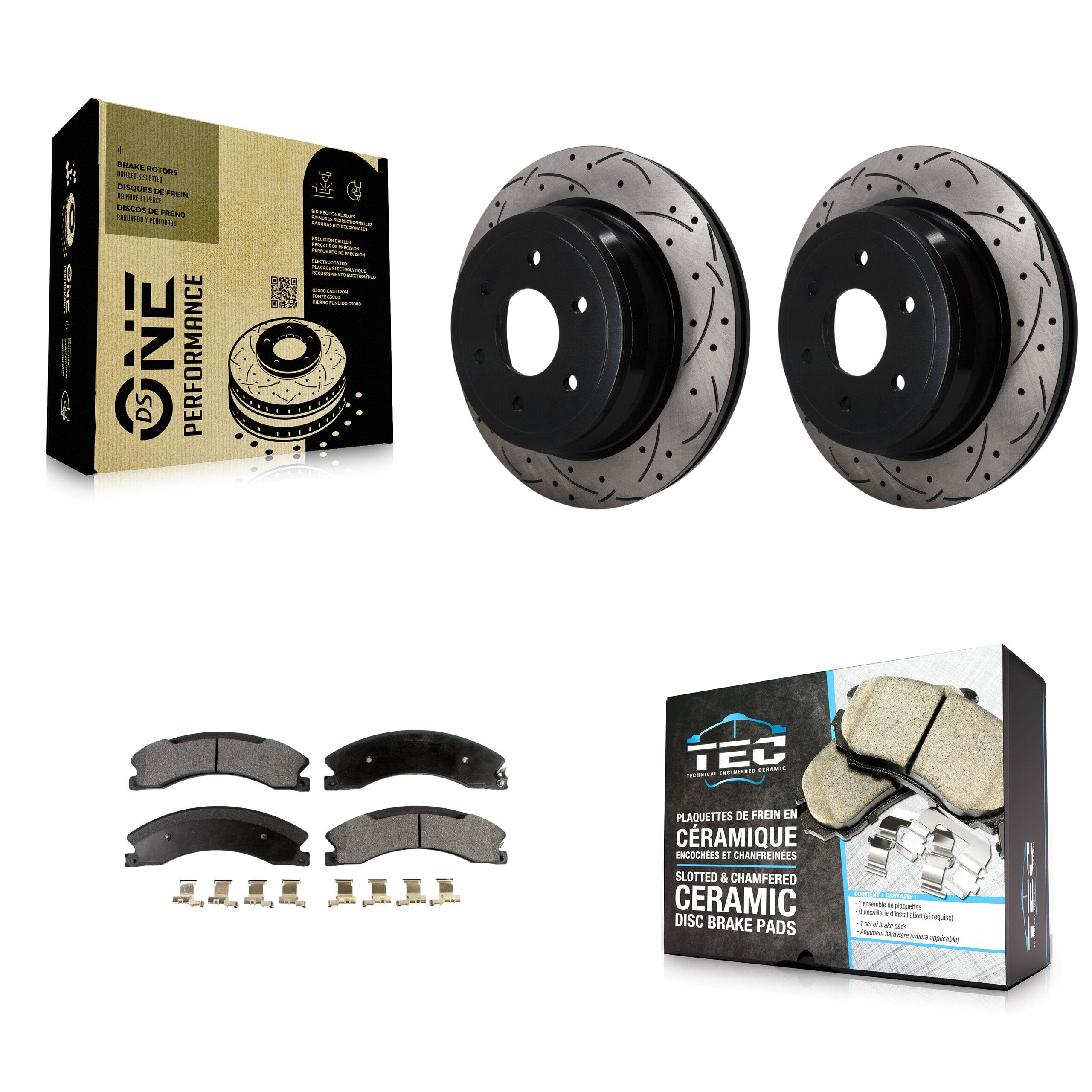Rear Coated Drilled Slot Disc Brake Rotor & Ceramic Pad Kit For 2016-2024 Nissan TITAN XD KDT-102050