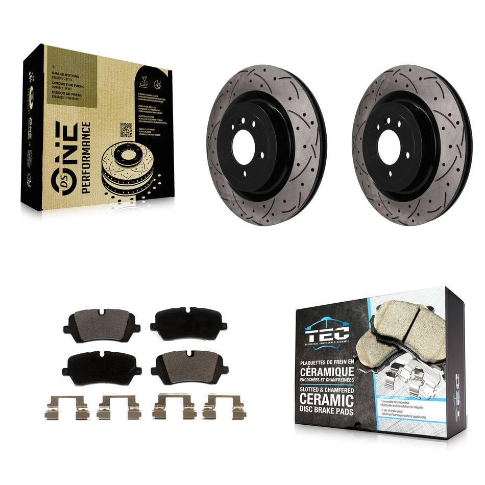 Rear Drilled Slot Brake Rotors Ceramic Pad Kit For Land Rover Range Sport Defender 110 90 KDT-102051