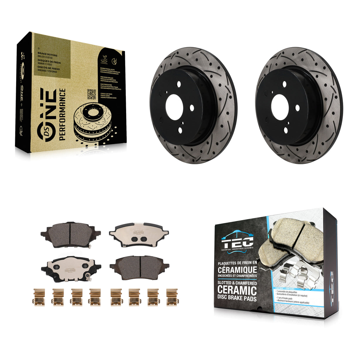 Rear Coated Drilled Slotted Disc Brake Rotors And Ceramic Pads Kit For Toyota C-HR KDT-102055