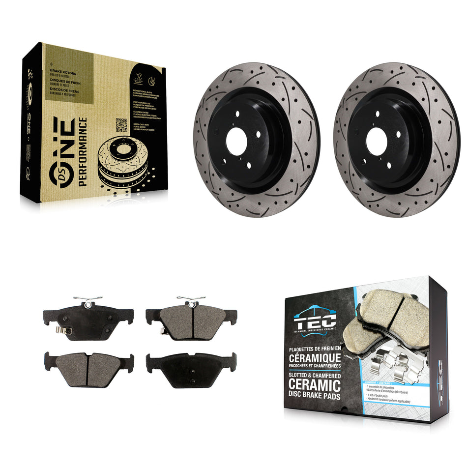 Rear Coated Drilled Slotted Disc Brake Rotors Ceramic Pad Kit For 2019-2024 Subaru Ascent KDT-102056