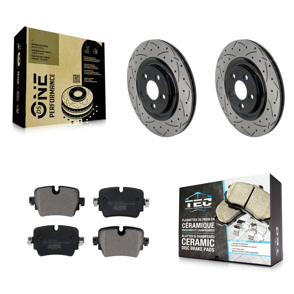 Rear Coated Drilled Slotted Disc Brake Rotors And Ceramic Pads Kit For Jaguar F-Type XJ KDT-102059
