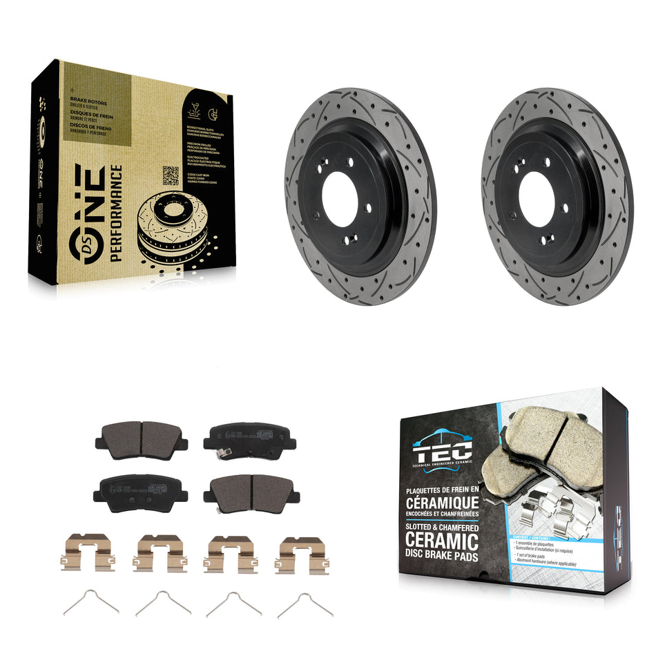 Rear Drilled Slot Disc Brake Rotor & Ceramic Pad Kit For Kia Sportage Hyundai Tucson Nexo KDT-102062