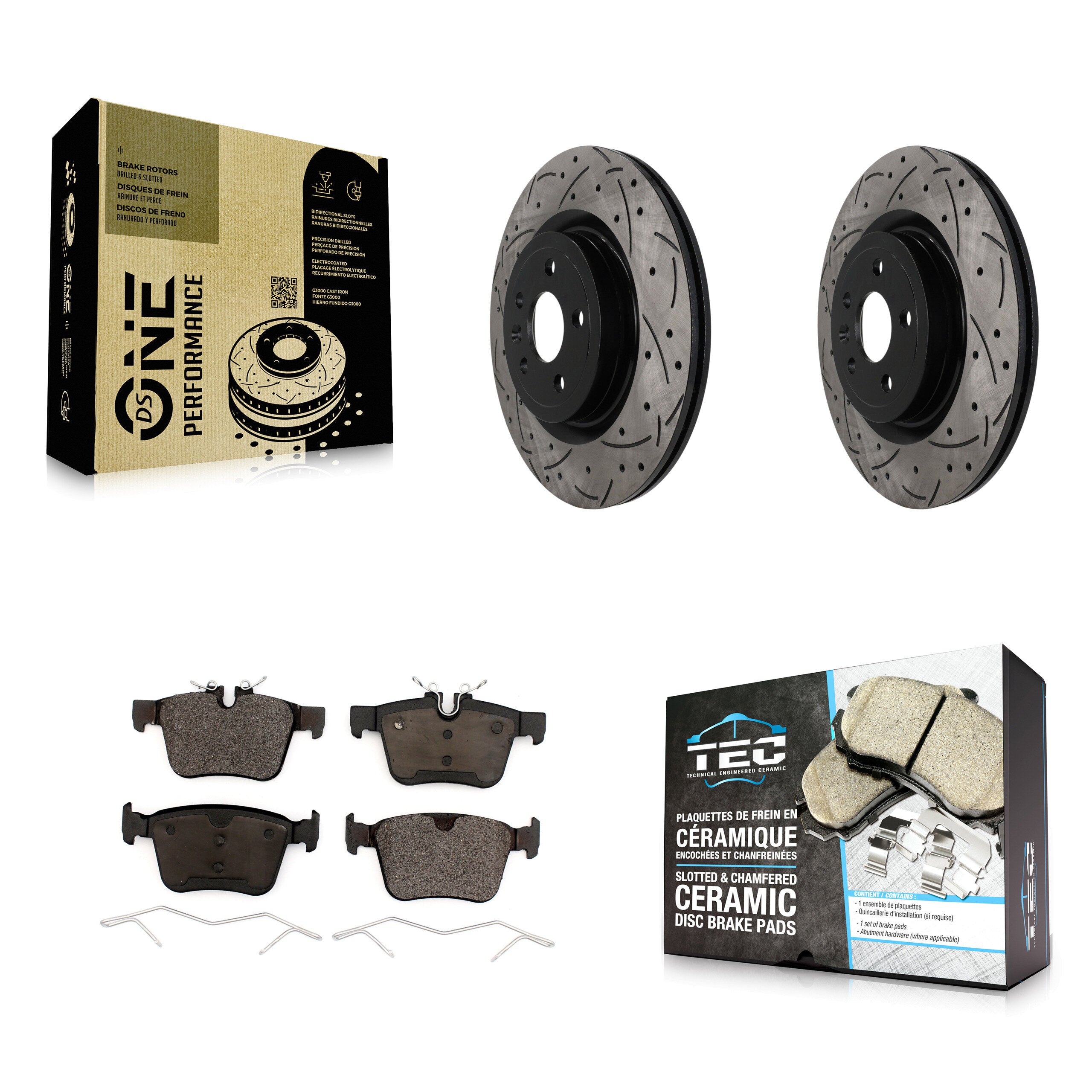 Rear Drill Slot Brake Rotors Ceramic Pad Kit For Jaguar F-Pace Land Rover Discovery Sport KDT-102064