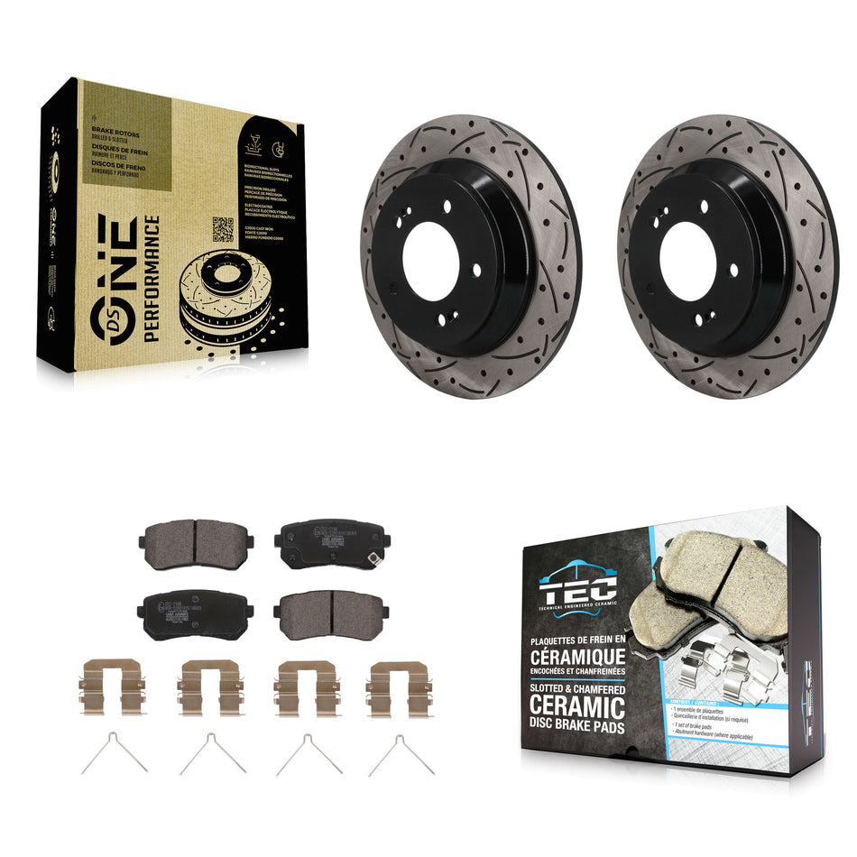 Rear Coated Drilled Slotted Disc Brake Rotors And Ceramic Pads Kit For Hyundai Kona KDT-102066