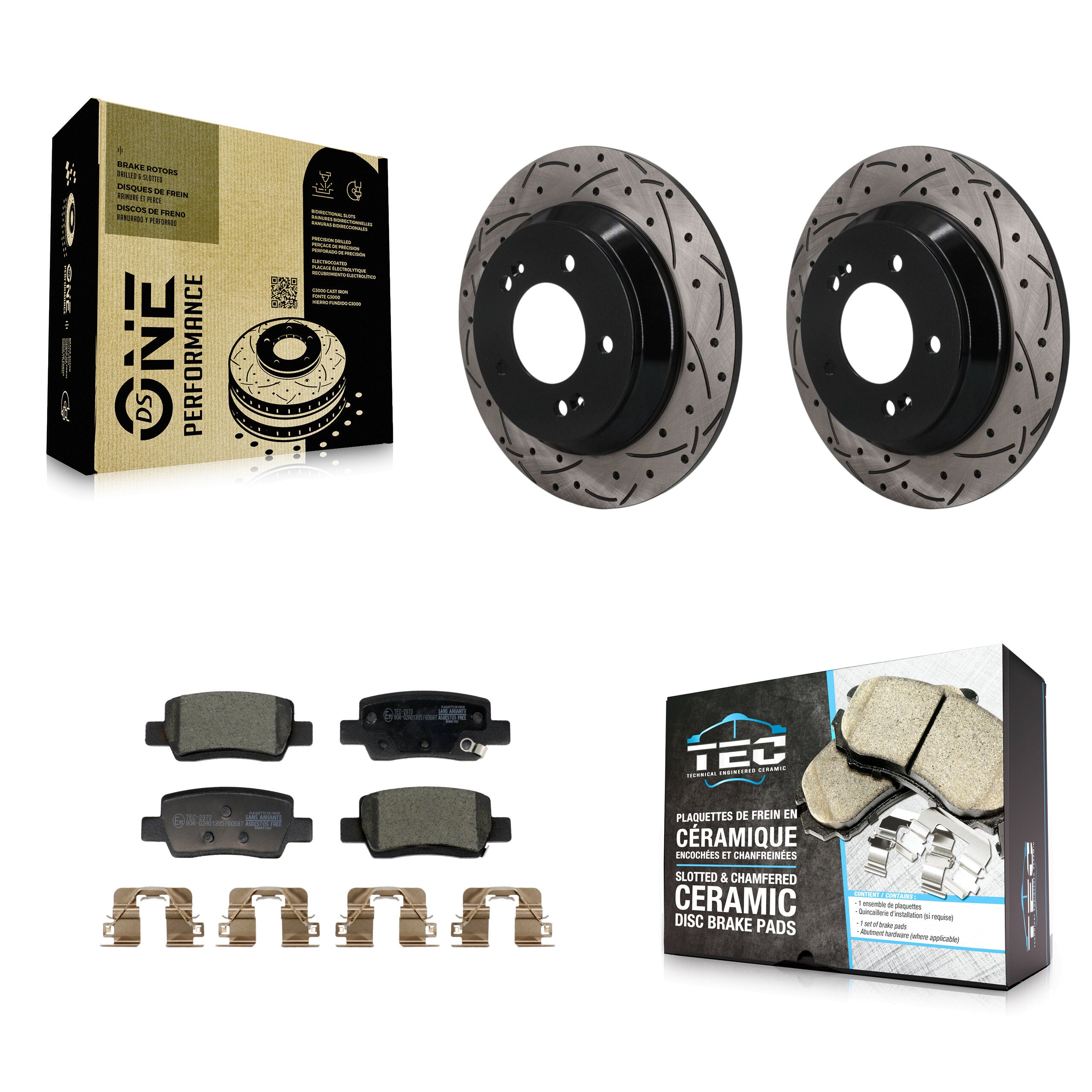 Rear Drilled Slot Brake Rotors Ceramic Pad Kit For Kia Seltos With Electric Parking KDT-102069