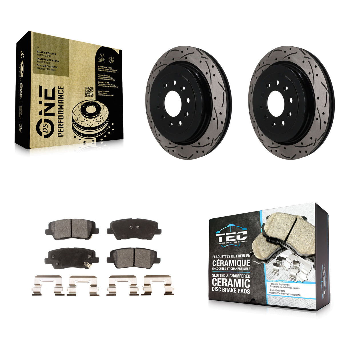 Rear Coated Drilled Slotted Disc Brake Rotors And Ceramic Pads Kit For Cadillac ATS KDT-102073