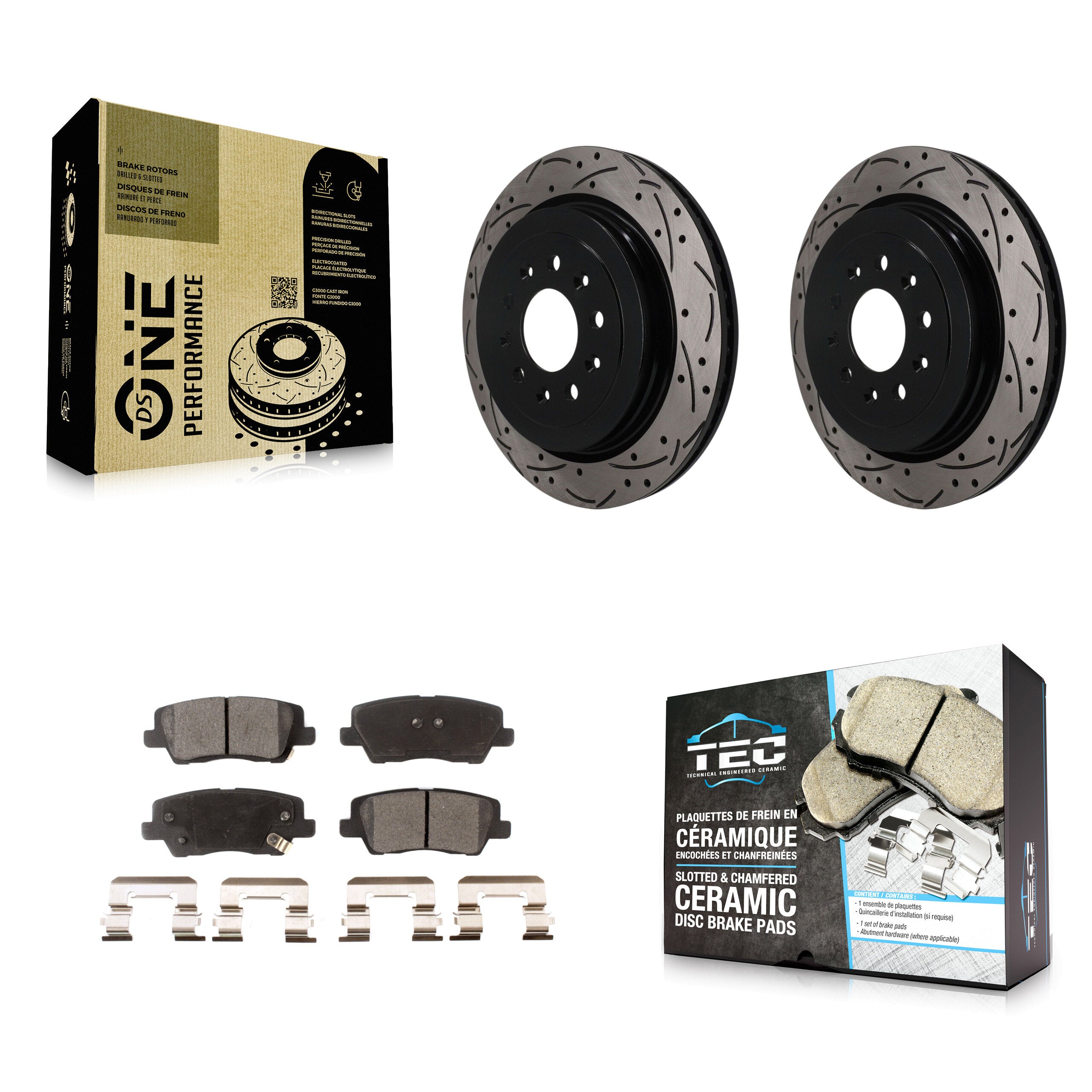 Rear Coated Drilled Slotted Disc Brake Rotors And Ceramic Pads Kit For Cadillac ATS KDT-102073