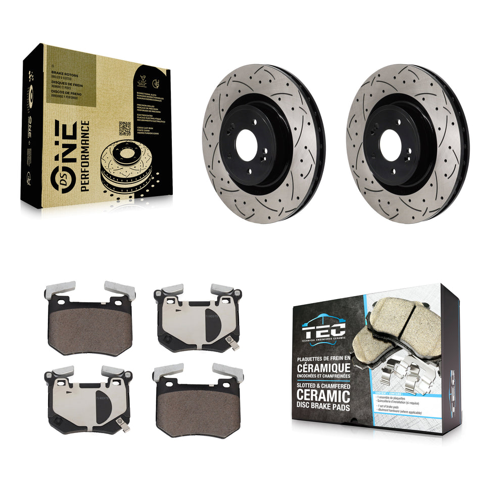 Rear Coated Drilled Slot Disc Brake Rotors Ceramic Pad Kit For 2024-2025 Genesis G70 3.3L KDT-102074