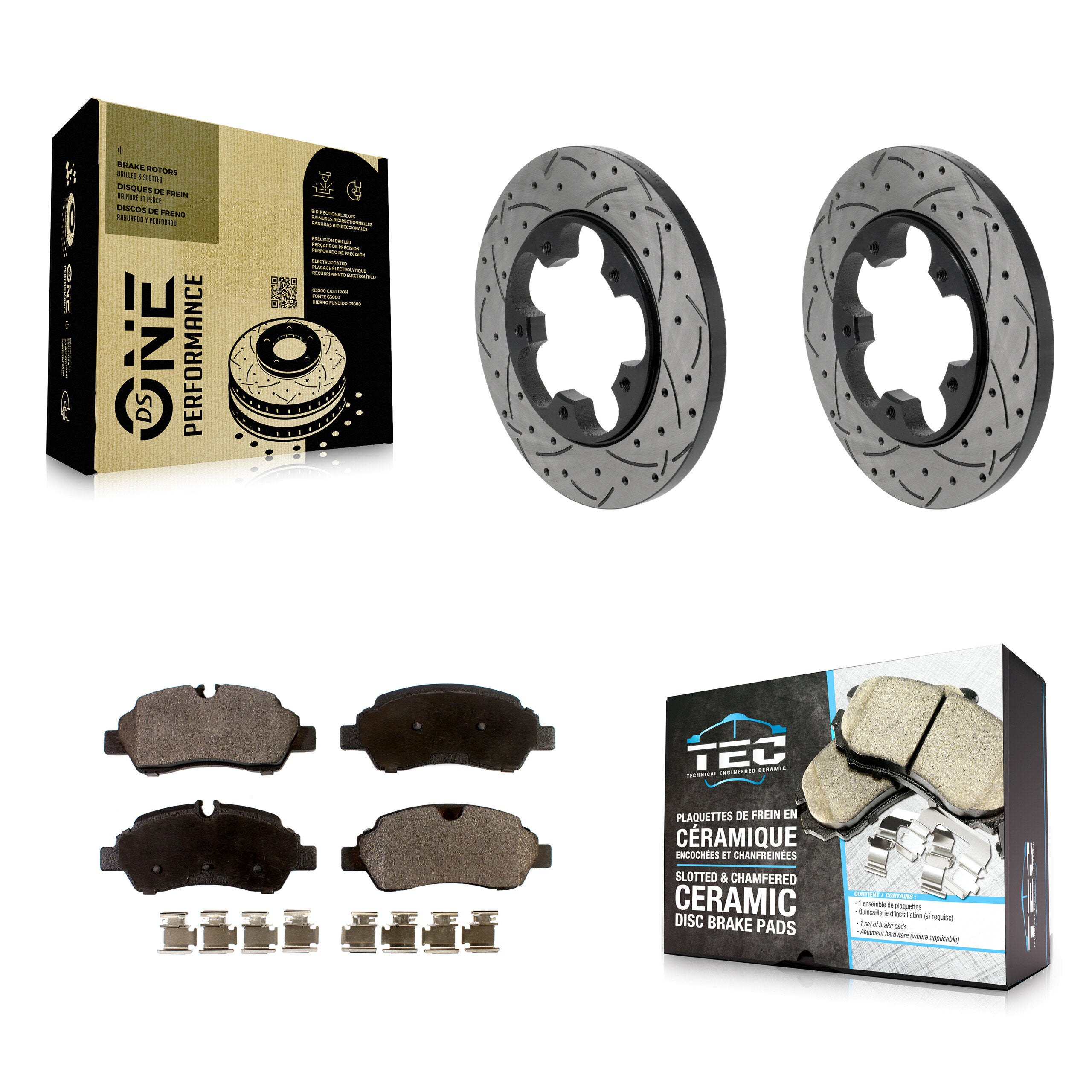 Rear Drill Slot Brake Rotors Ceramic Pad Kit For Ford Transit-250 Transit-150 Transit-350 KDT-102075