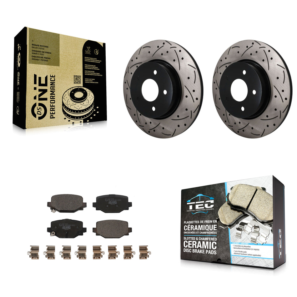 Rear Coated Drilled Slotted Disc Brake Rotors And Ceramic Pads Kit For INFINITI QX50 QX55 KDT-102085