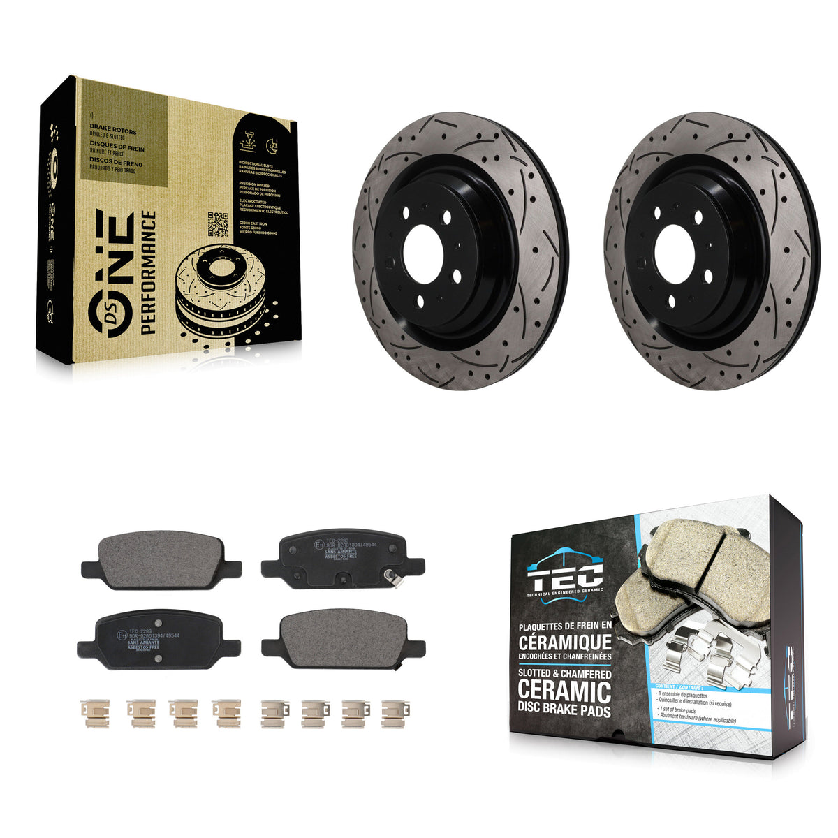 Rear Drill Slot Brake Rotors Ceramic Pad Kit For 17-22 Tesla 3 With Gray Painted Calipers KDT-102089
