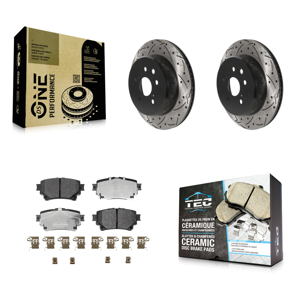 Rear Coated Drill Slot Disc Brake Rotors Ceramic Pad Kit For 2021 Lexus IS350 RC350 RC300 KDT-102090