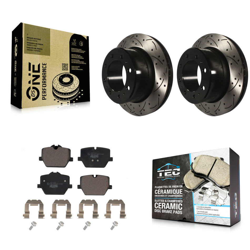 Rear Drilled Slot Brake Rotors Ceramic Pad Kit For 23-24 Ram 3500 With Single Wheels KDT-102091
