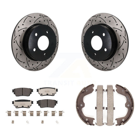Rear Disc Drilled & Slotted Rotors Ceramic Pads Parking Brake Shoes Kit For Nissan Altima KDT-102144