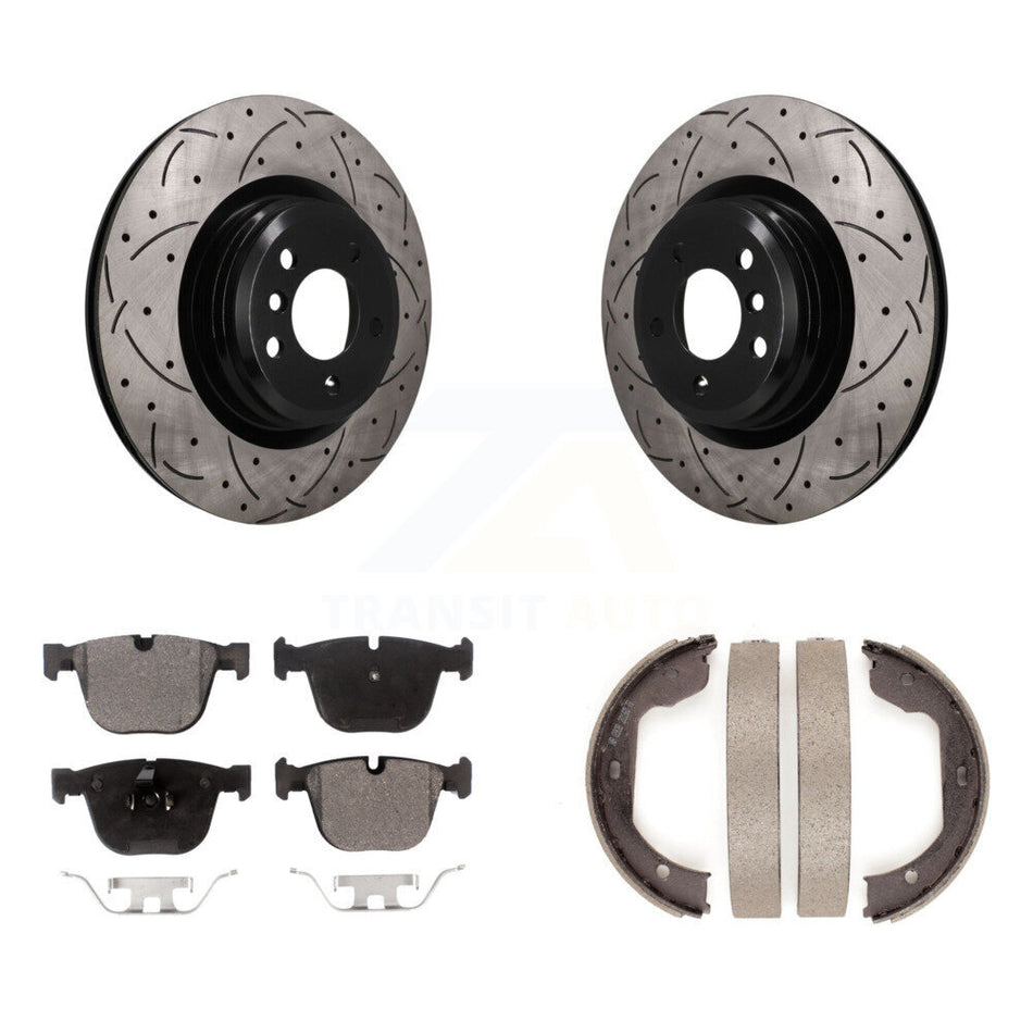 Rear Disc Drilled & Slotted Rotors Ceramic Pads Parking Shoes Kit For BMW 750i xDrive GT KDT-102146