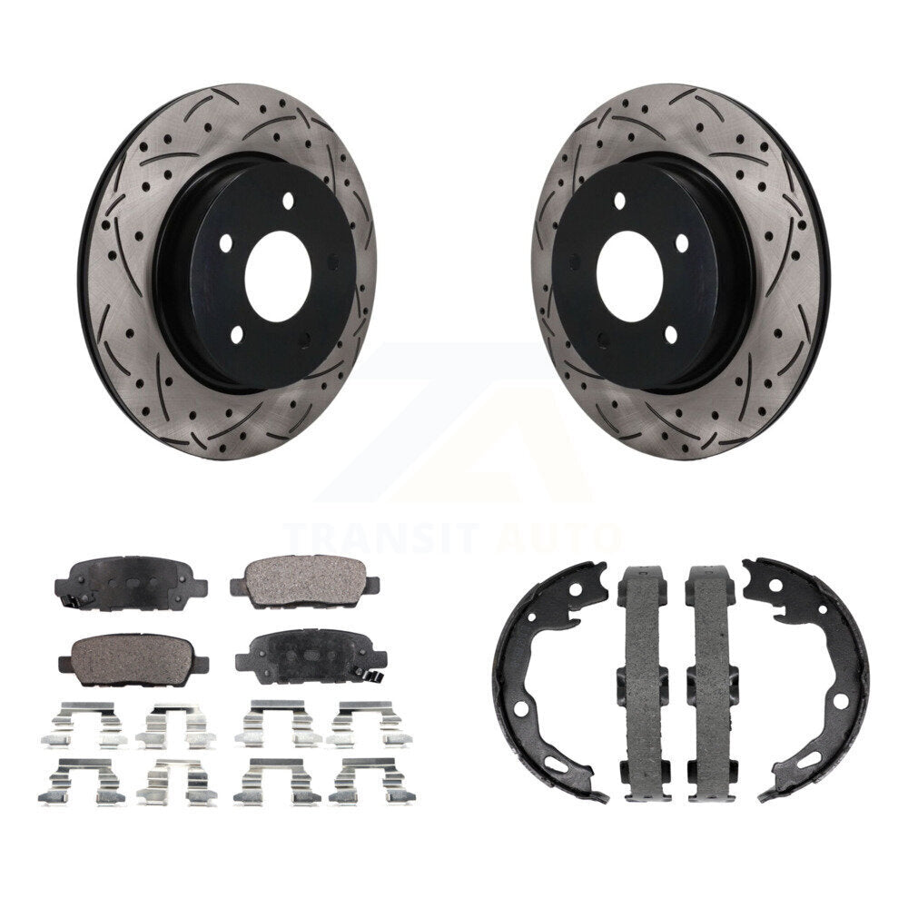 Rear Disc Drilled & Slotted Rotors Ceramic Pads And Parking Shoes Kit For Nissan Qashqai KDT-102148