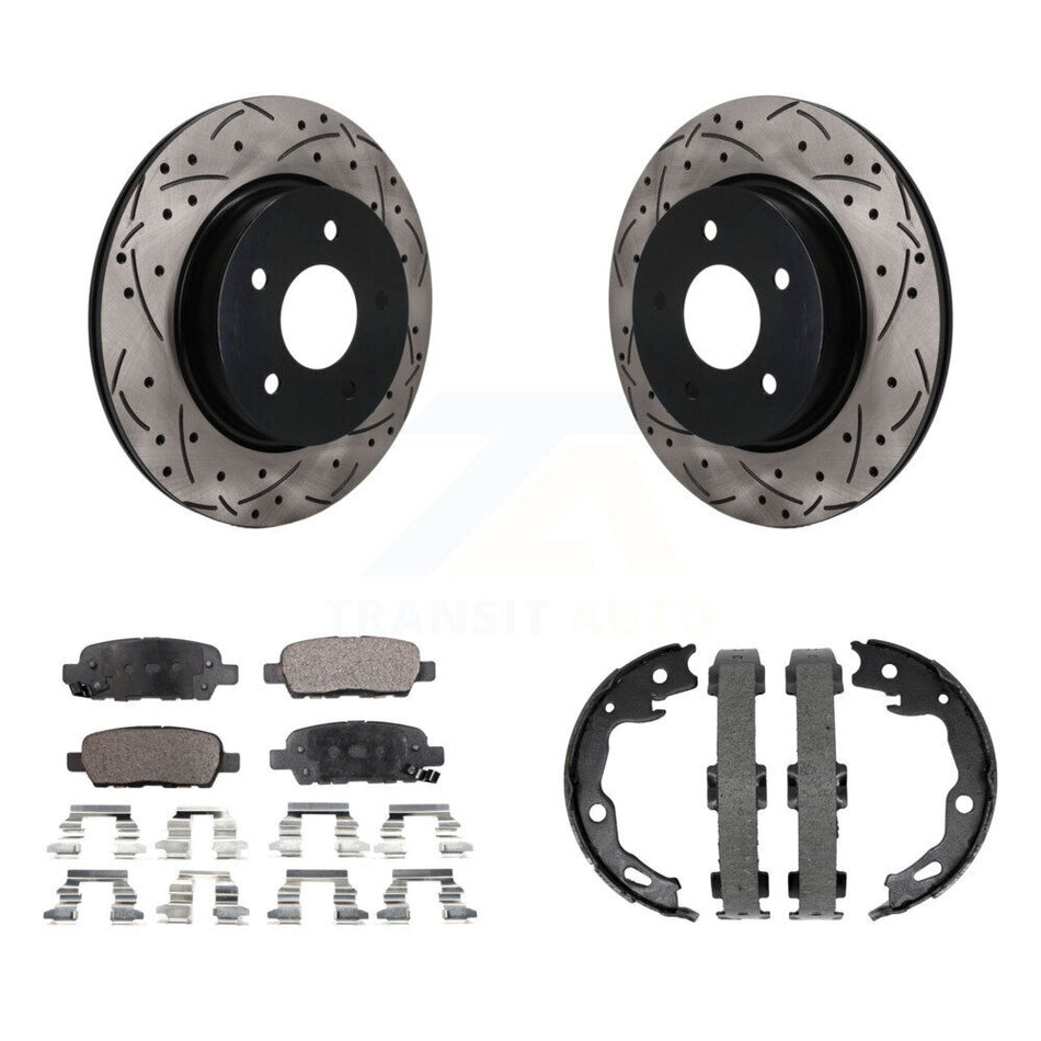 Rear Disc Drilled & Slotted Rotors Ceramic Pads And Parking Shoes Kit For Nissan Qashqai KDT-102148
