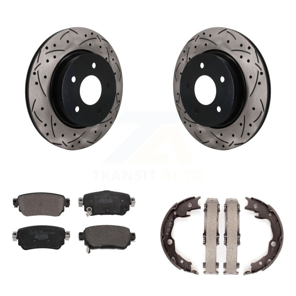Rear Disc Drilled & Slotted Rotors Ceramic Pads Parking Brake Shoes Kit For Nissan LEAF KDT-102150