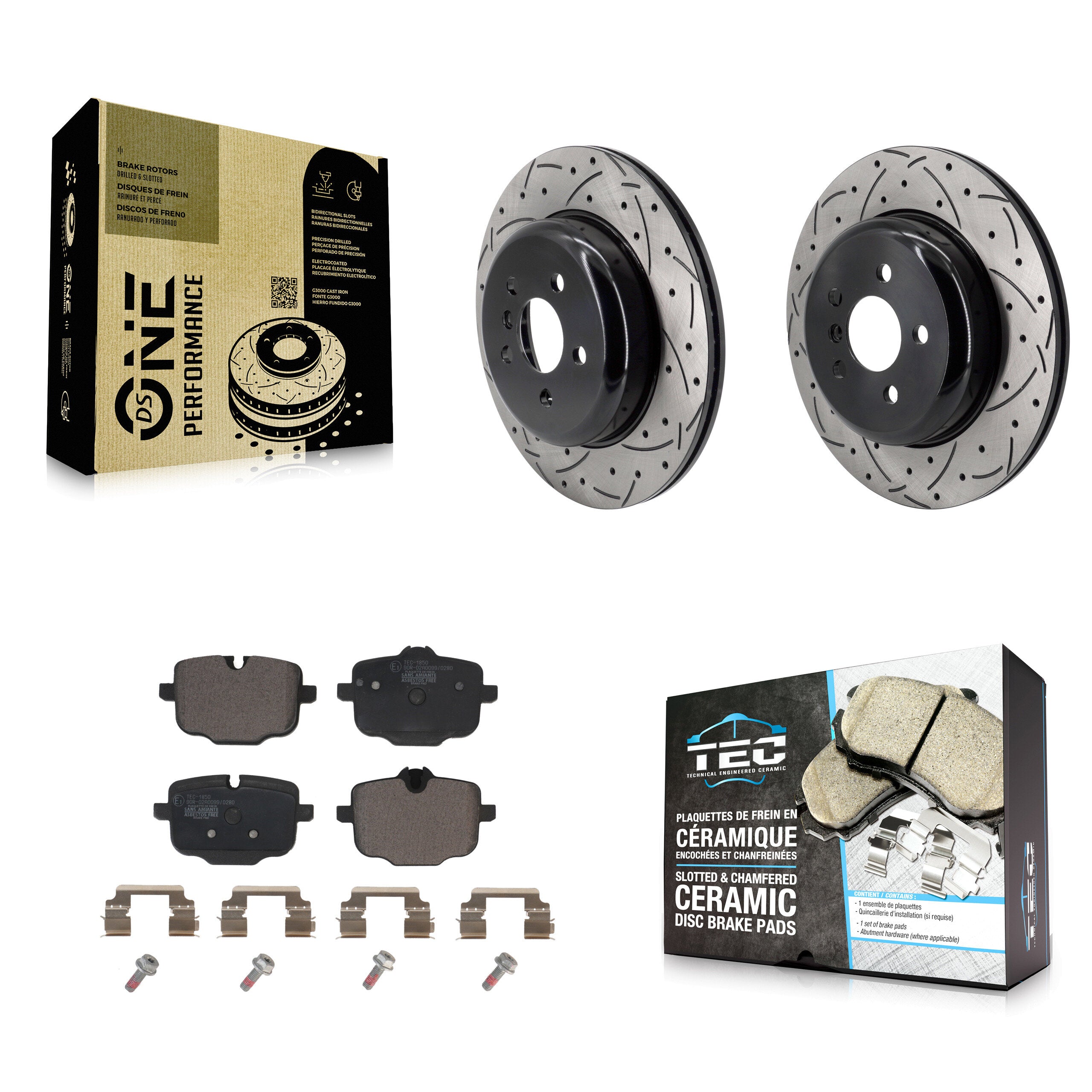 Rear Coated Drilled Slotted Disc Brake Rotors And Ceramic Pads Kit For BMW 540i xDrive KDT-102156