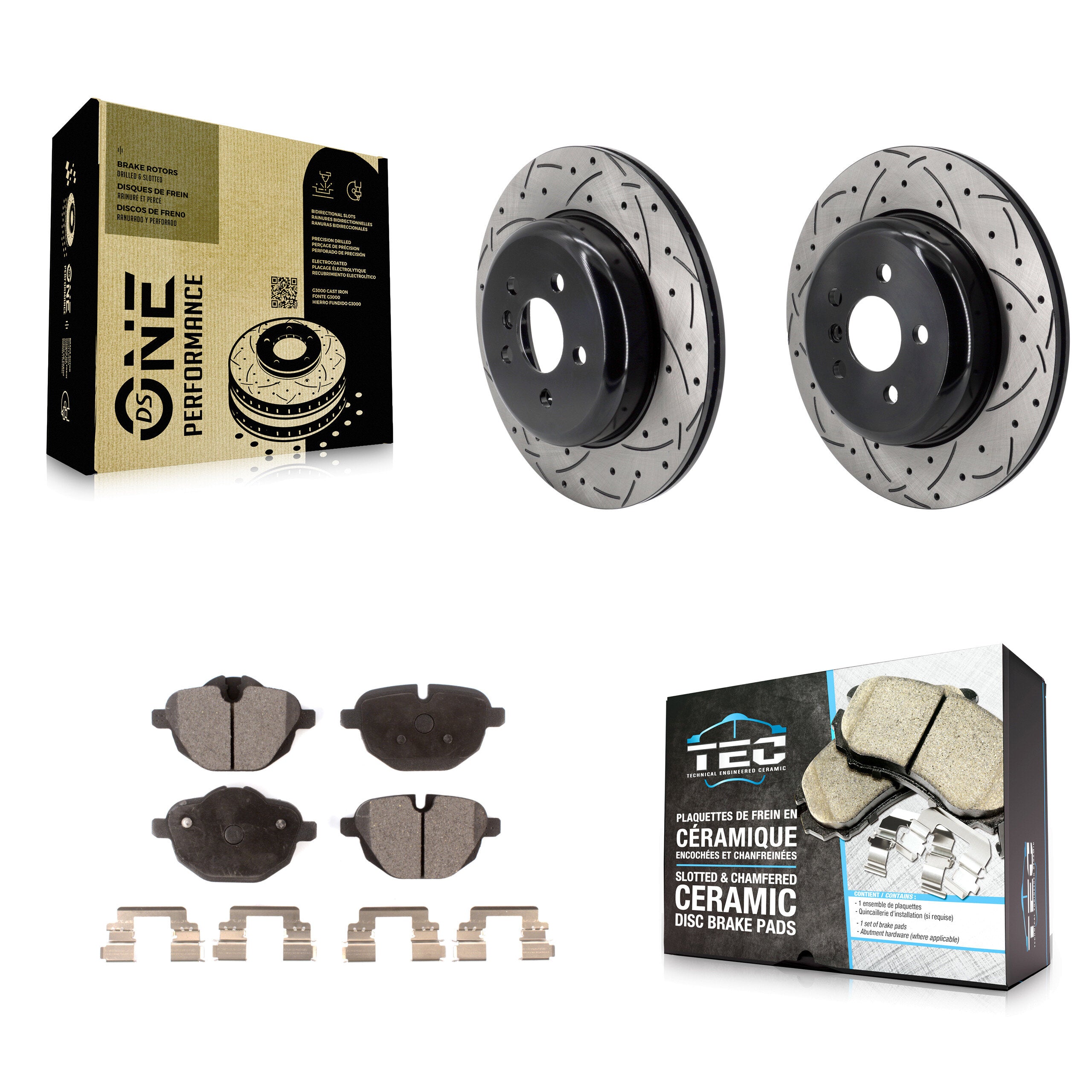 Rear Coated Drilled Slotted Disc Brake Rotors And Ceramic Pads Kit For 2022 BMW X3 2.0L KDT-102157