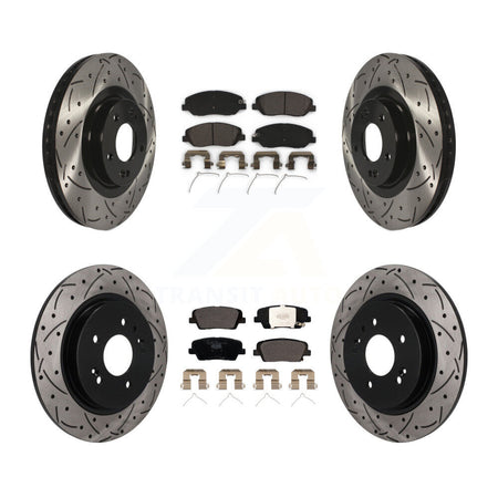 Front Rear Coated Drilled Slotted Disc Brake Rotor & Ceramic Pad Kit For Hyundai Santa Fe KDT-102161