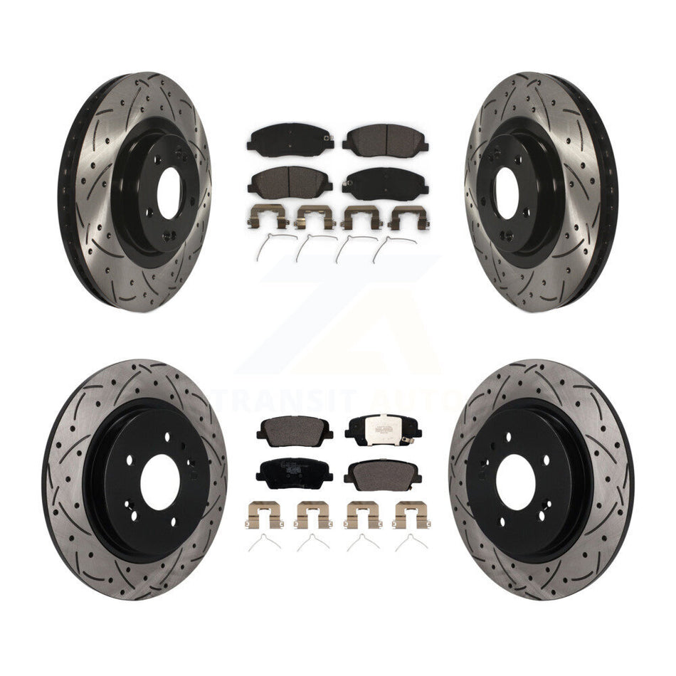 Front Rear Coated Drilled Slotted Disc Brake Rotor & Ceramic Pad Kit For Hyundai Santa Fe KDT-102161