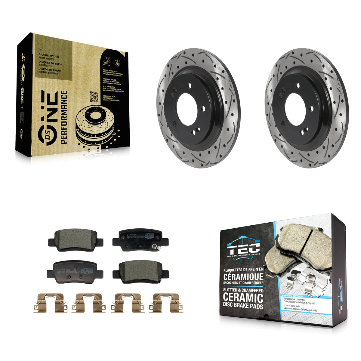 Rear Drill Slot Brake Rotors Ceramic Pad Kit For Hyundai Kona With Electric Parking KDT-102163