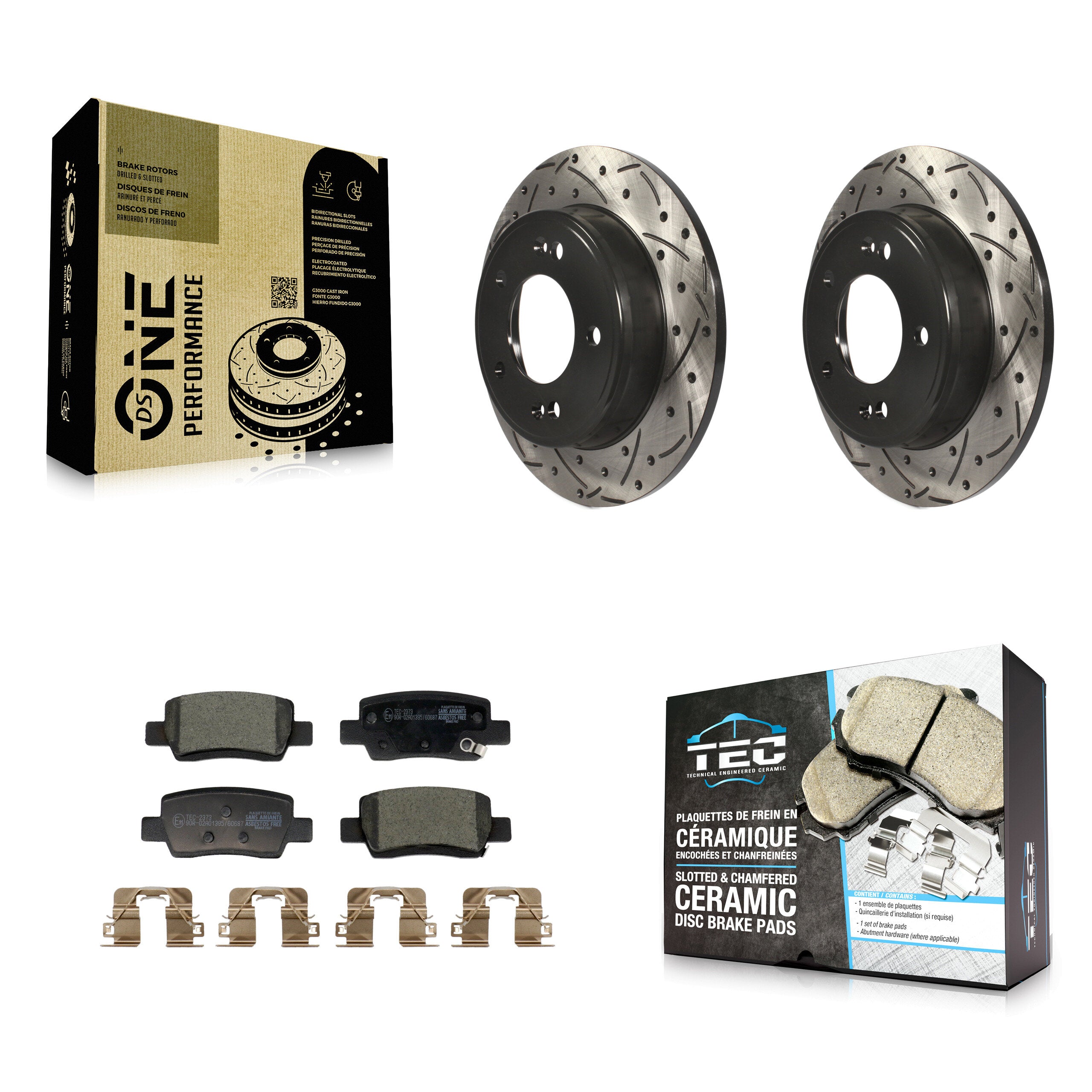 Rear Drill Slot Brake Rotor Ceramic Pad Kit For 2024 Kia Soul With Electric Parking KDT-102164