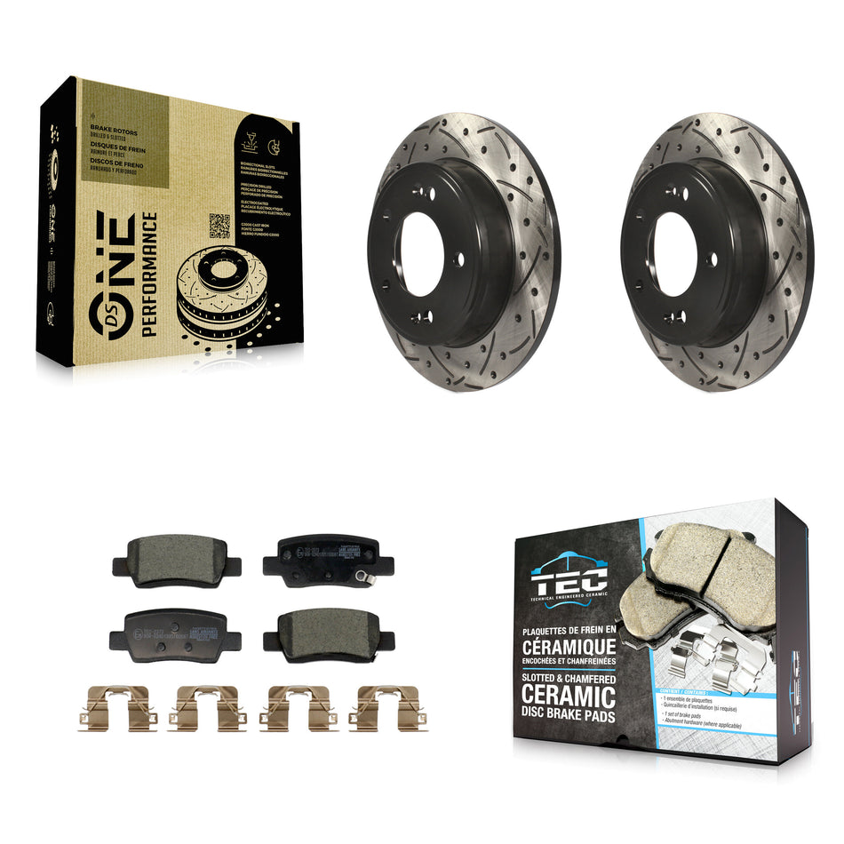 Rear Drill Slot Brake Rotor Ceramic Pad Kit For 2024 Kia Soul With Electric Parking KDT-102164