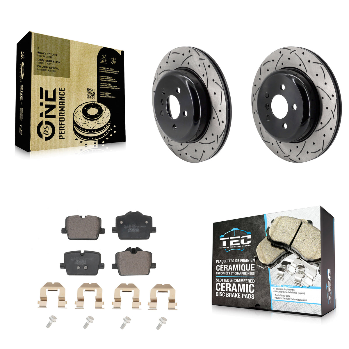 Rear Coated Drilled Slot Disc Brake Rotor & Ceramic Pad Kit For 2023 Toyota GR Supra 3.0L KDT-102173
