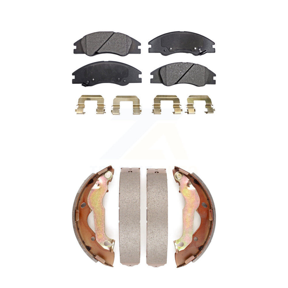 Front Rear Semi-Metallic Brake Pads And Drum Shoes Kit For 2007-2009 Kia Spectra KFN-100012