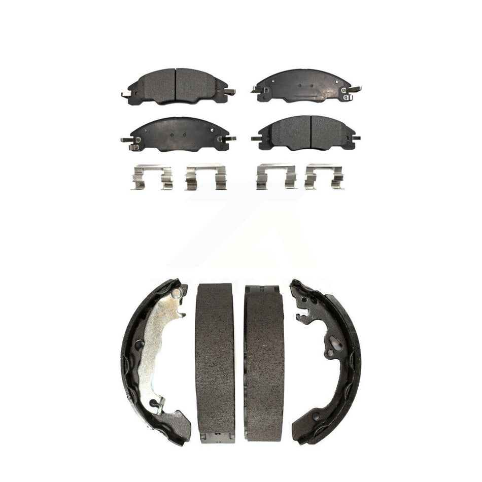Front Rear Semi-Metallic Brake Pads And Drum Shoes Kit For 2008-2011 Ford Focus KFN-100028