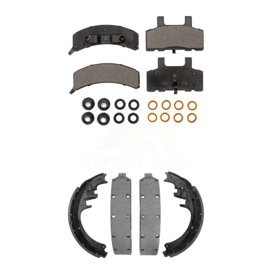 Front Rear Semi-Metallic Brake Pads And Drum Shoes Kit For 1995-1999 Chevrolet K1500 Suburban DIESEL engine With 6 Lug Wheels KFN-100052