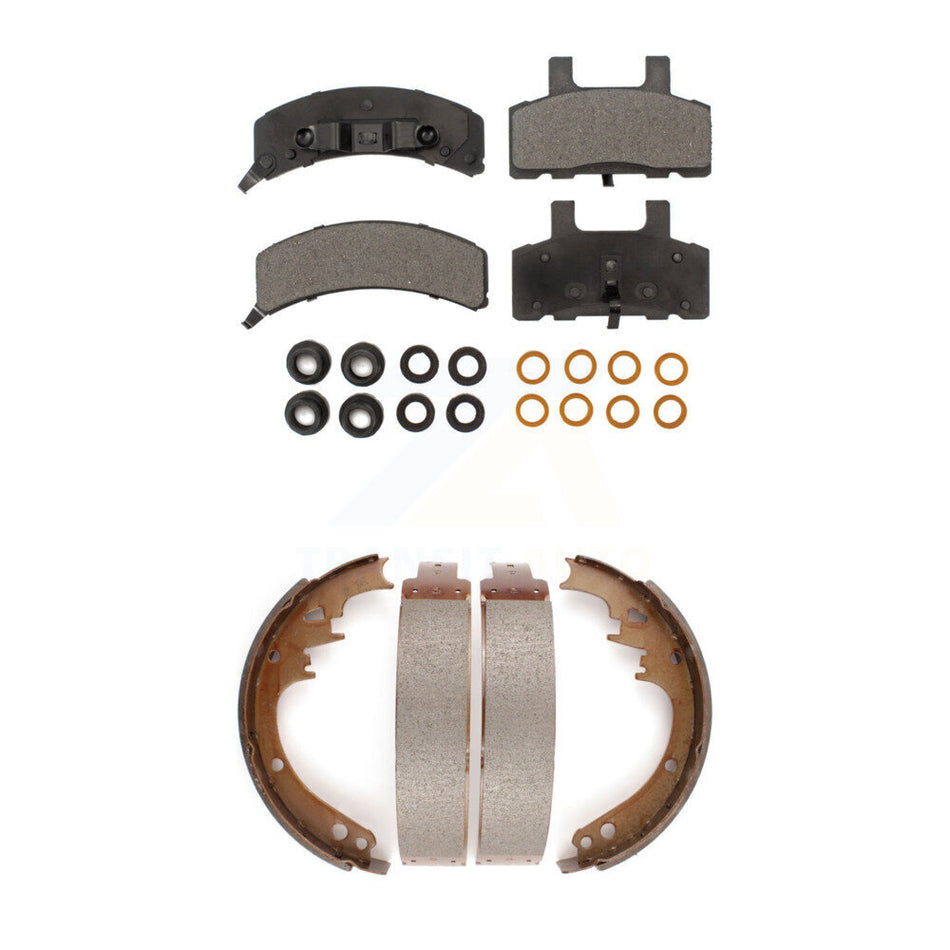 Front Rear Semi-Metallic Brake Pads And Drum Shoes Kit For Dodge Ram 1500 Cadillac DeVille KFN-100053