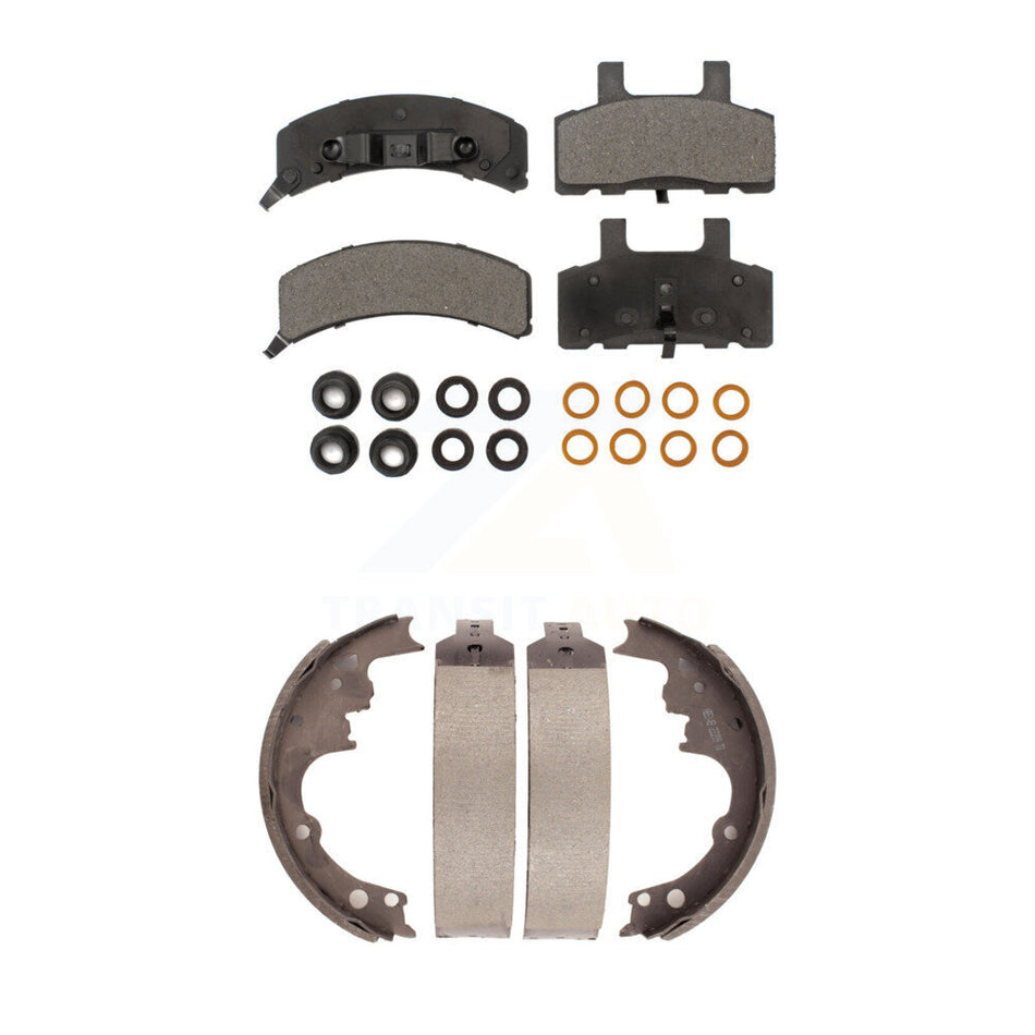 Front Rear Semi-Metallic Brake Pads And Drum Shoes Kit For 1990-2002 Chevrolet Astro GMC Safari AWD KFN-100055