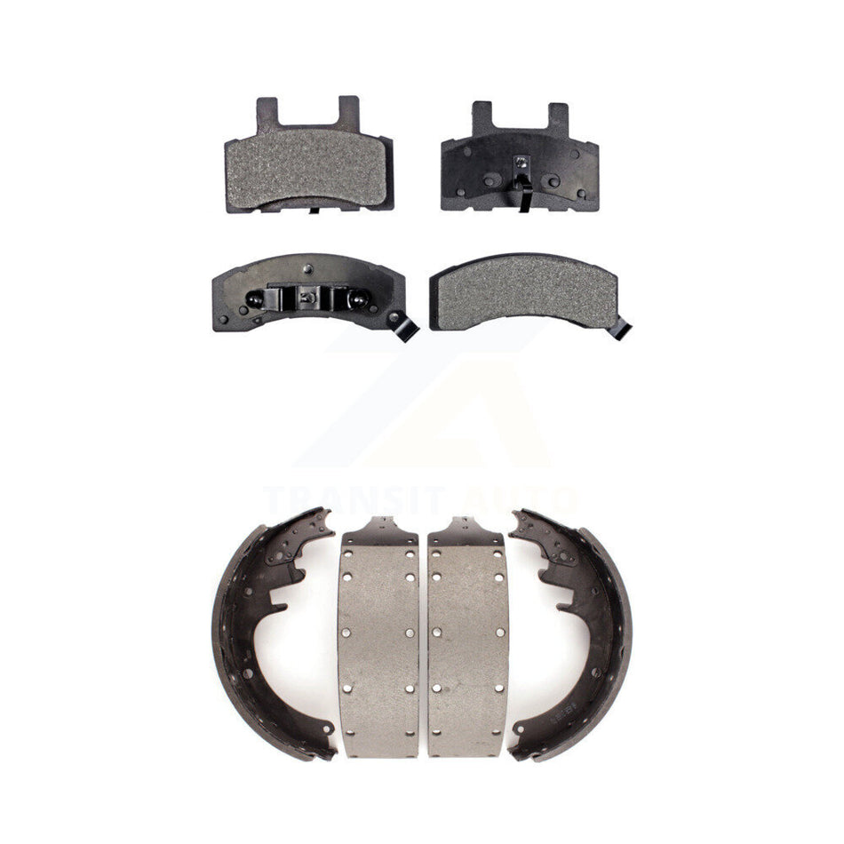 Front Rear Semi-Metallic Brake Pads And Drum Shoes Kit For Chevrolet C3500 GMC K3500 Express 3500 Dodge Ram Savana K2500 Suburban C2500 KFN-100058