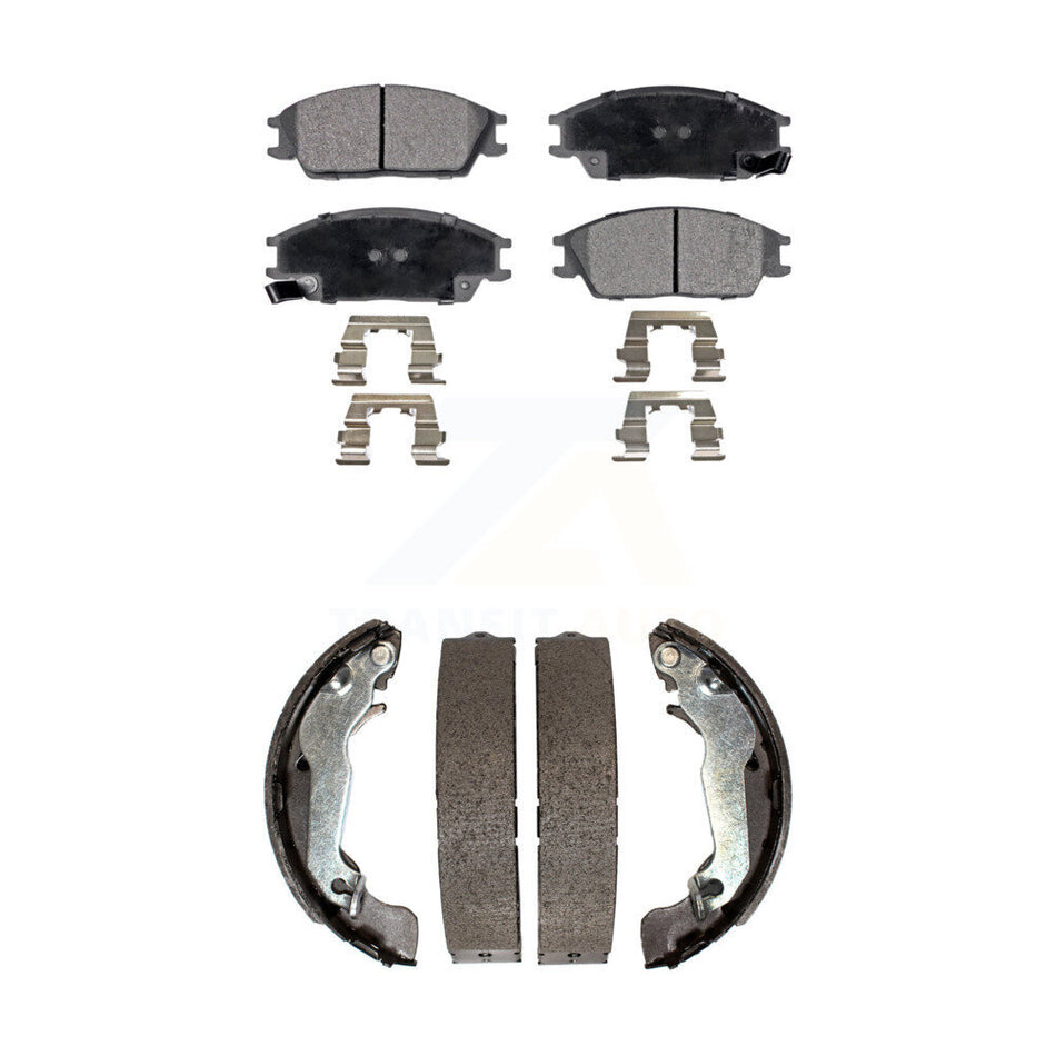 Front Rear Semi-Metallic Brake Pads And Drum Shoes Kit For 2003-2005 Hyundai Accent KFN-100063