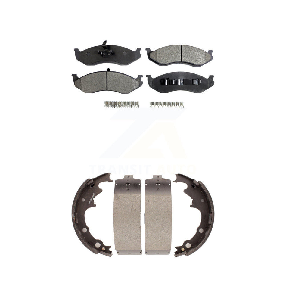 Front Rear Semi-Metallic Brake Pads And Drum Shoes Kit For Jeep Wrangler Cherokee Comanche Wagoneer KFN-100074