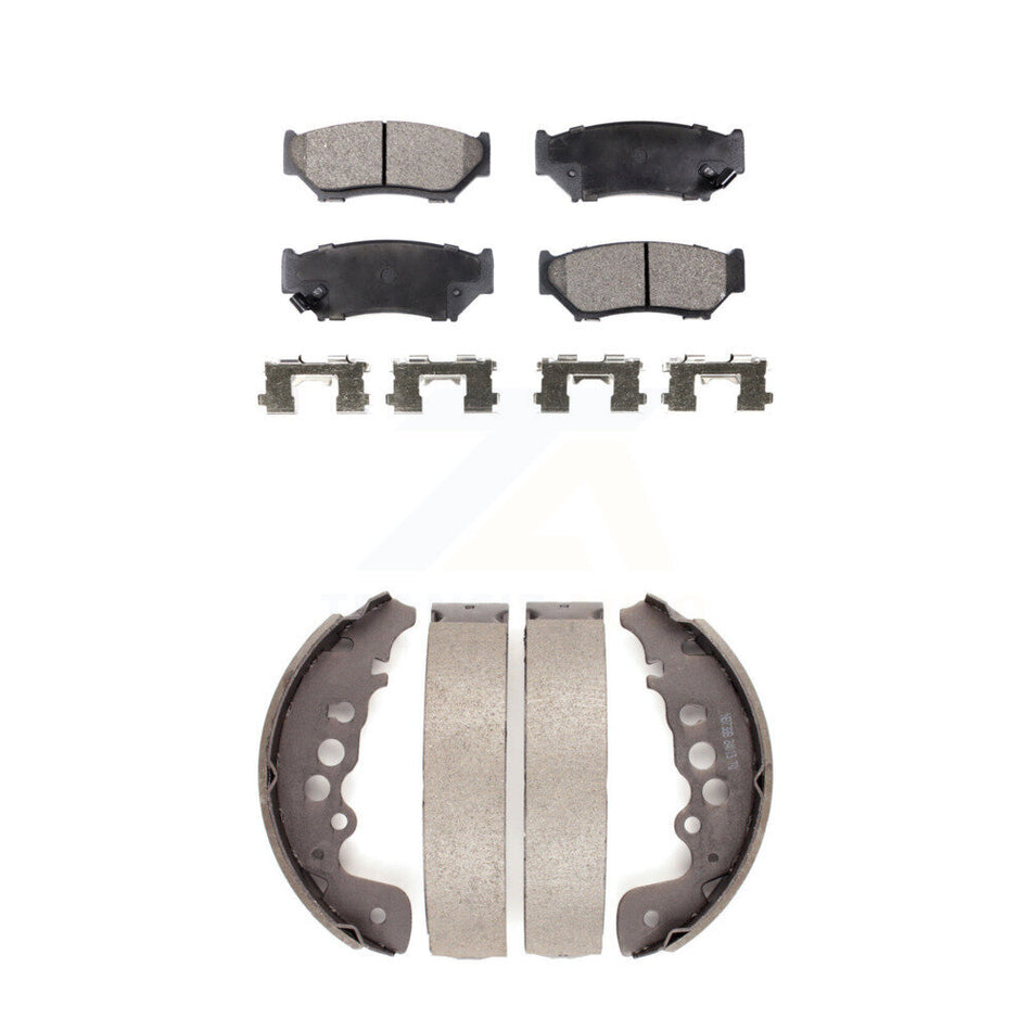 Front Rear Semi-Metallic Brake Pads And Drum Shoes Kit For 1999-2004 Chevrolet Tracker Suzuki Vitara KFN-100092