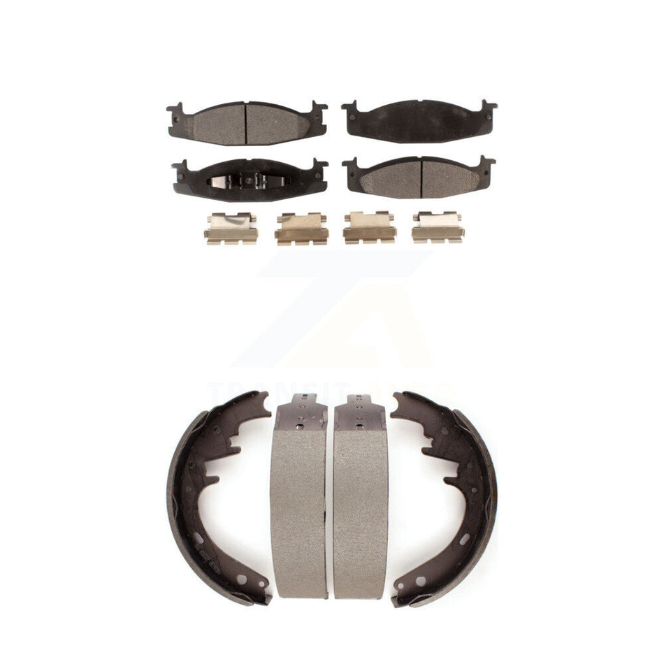 Front Rear Semi-Metallic Brake Pads And Drum Shoes Kit For 1994-1996 Ford F-150 Bronco E-150 Econoline Club Wagon KFN-100100