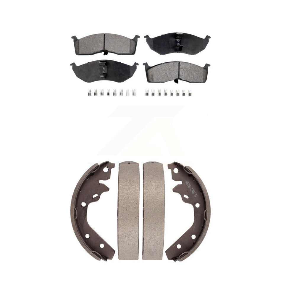 Front Rear Semi-Metallic Brake Pads And Drum Shoes Kit For 1995-1997 Neon Dodge Plymouth KFN-100104