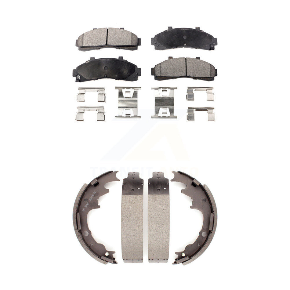 Front Rear Semi-Metallic Brake Pads And Drum Shoes Kit For Ford Ranger Mazda B3000 B2300 B2500 B4000 With 9" Diameter KFN-100108