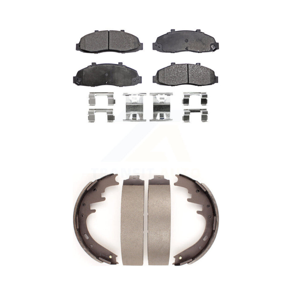 Front Rear Semi-Metallic Brake Pads And Drum Shoes Kit For Ford F-150 KFN-100115
