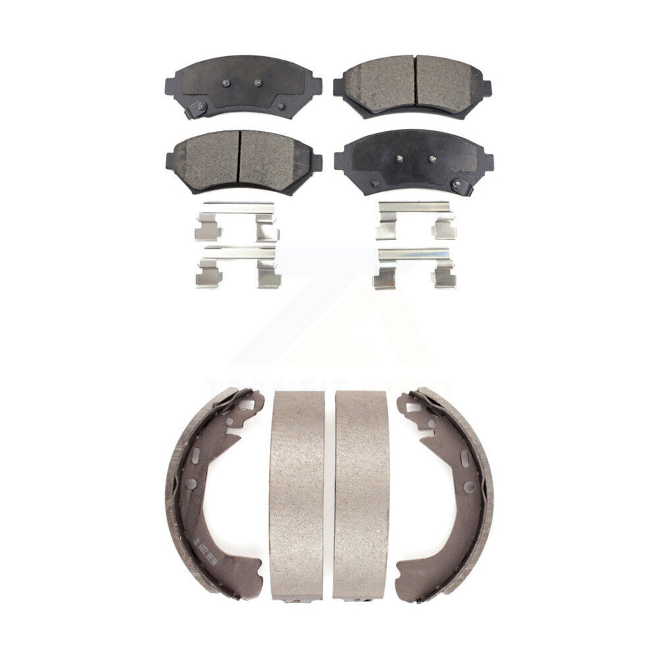 Front Rear Semi-Metallic Brake Pads And Drum Shoes Kit For Buick Century Chevrolet Venture Pontiac Montana Oldsmobile Silhouette Cadillac DeVille Trans Sport KFN-100118