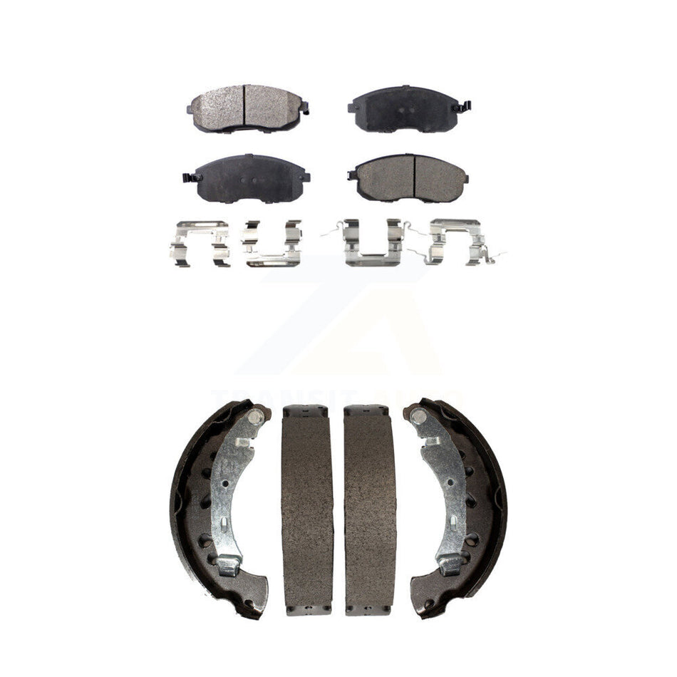 Front Rear Semi-Metallic Brake Pads And Drum Shoes Kit For 2013-2019 Nissan Sentra KFN-100137