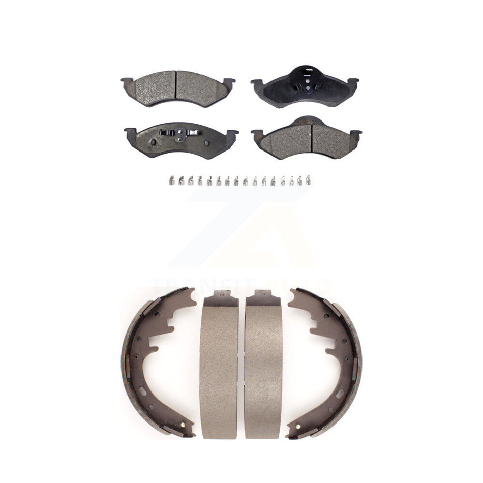 Front Rear Semi-Metallic Brake Pads And Drum Shoes Kit For 2000-2002 Dodge Dakota Durango KFN-100143