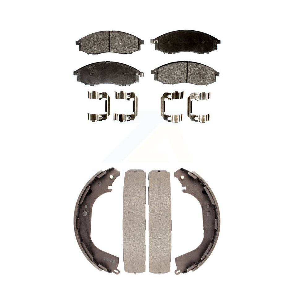 Front Rear Semi-Metallic Brake Pads And Drum Shoes Kit For Nissan Xterra Frontier KFN-100147