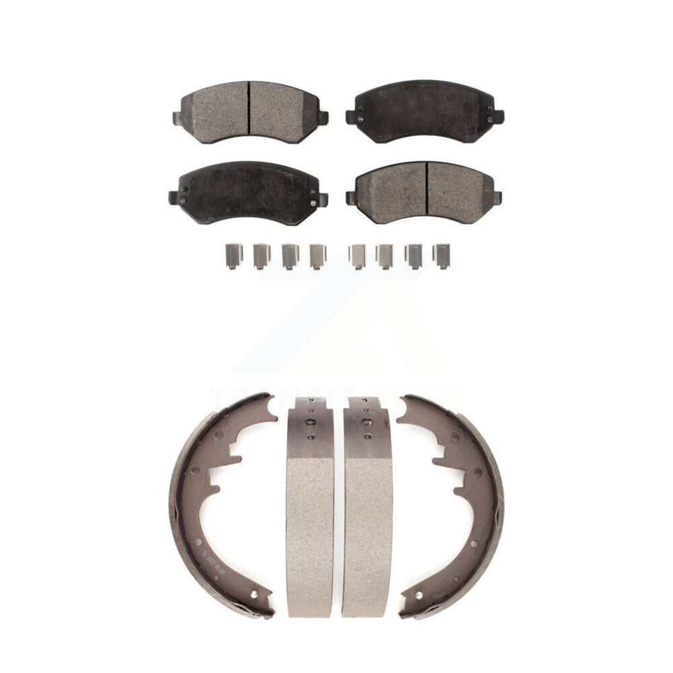 Front Rear Semi-Metallic Brake Pads And Drum Shoes Kit For 2002 Jeep Liberty KFN-100163
